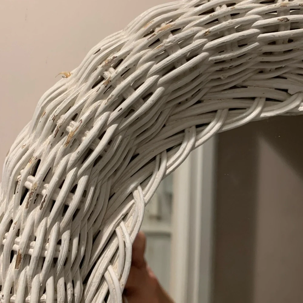 Vintage Shabby Chic White Wicker Wall Mirror